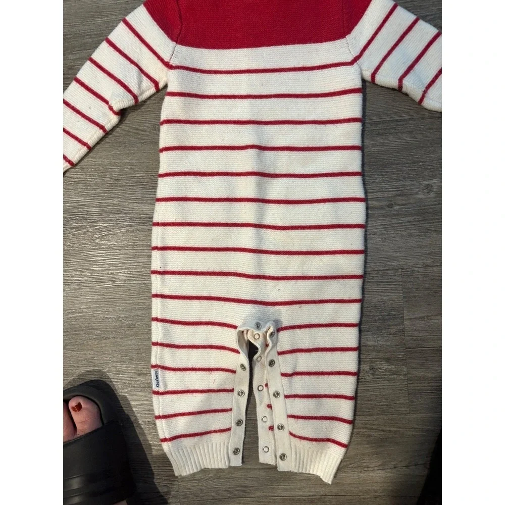 Gerber Baby Boy‎ Girl Red White Stripe Knit Romper Jumpsuit 12 Months